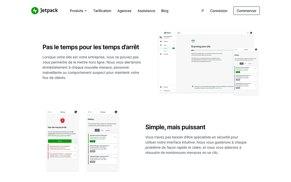 capture d'écran de la page monitoring de site web de l'extension JetPack
